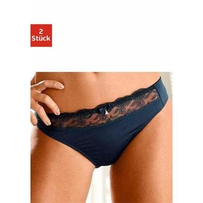 Slip NUANCE BY LASCANA, Damen, Gr. 52/54, blau (marine, weiß), Obermaterial: 92% Polyester, 8% Elasthan, Unterhosen Slip, mit schöner Stickereispitze, als Dessous-Set kombinierbar