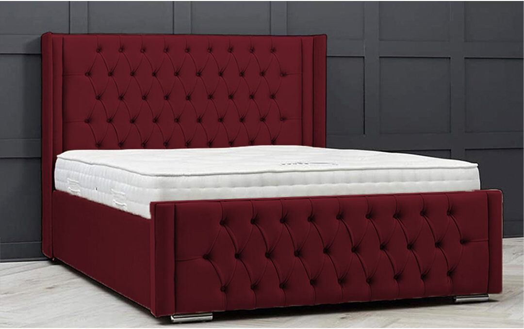 Ophelia & Co. Lucio Velvet Upholstered Bed Frame - Curved Headboard, Sprung Slatted Base Burgundy Single (3')