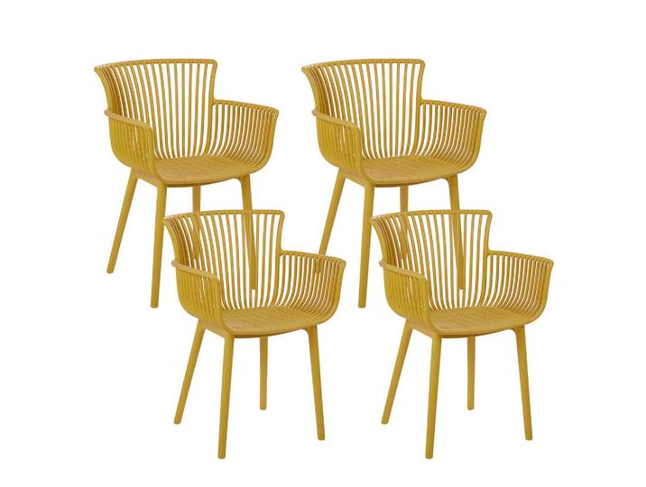 Beliani Stuhl 4er-Set Kunststoff gelb Pesaro, Gelb, 58x84x45 cm, Gartenmöbel, Gartensessel, Gartenstühle