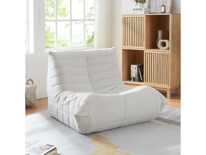[en.casa] Bodensessel Kodsø Bodenstuhl mit Rückenlehne Lesesessel gepolstert Bodenkissen Sitzsack Sofa Mikrofaser Bodensofa 75 x 90 x 100 cm Relaxsessel Beige