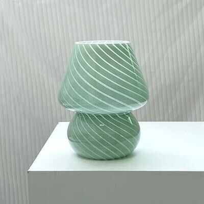 Inspired Living LumiGlow Striped Glass Mushroom Table Lamp Modern LED Bedside Desk Light green Texture au Adapter