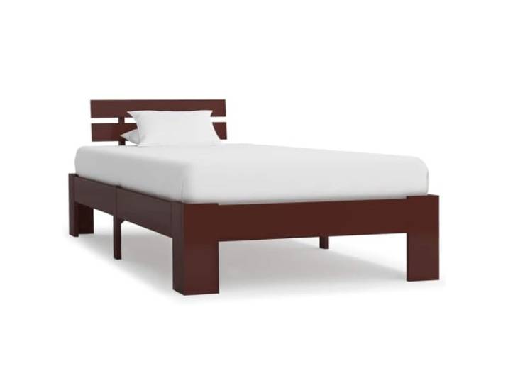 Bett 213 x 95 x 66 cm aus Kiefernholzrahmen Dunkelbraun 90 x 200 Massiver Massiver Kiefernholzrahmen, Sperrholzlatten inklusive, für Schlafzimmer, Lattenrost im Lieferumfang, Matratze nicht enthalten