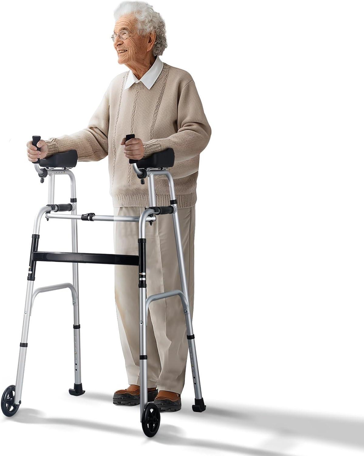 Faltbarer Rollator mit Unterarmstützen aus Aluminium für Senioren und Personen mit eingeschränkter Mobilität, zusammenklappbar, zur Rehabilitation, mit 8 Höhenverstellmöglichkeiten, medizinisches Hilfsmittel