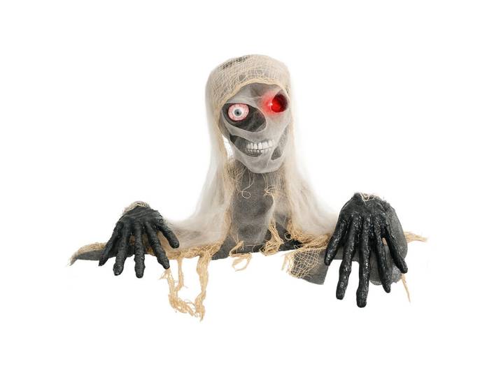 ComfortXL Halloweendeko De-42072 Einäugige Mumie mit LED und Heulen, Mehrfarbig, Metall, 55x35x18 cm, Dekoration