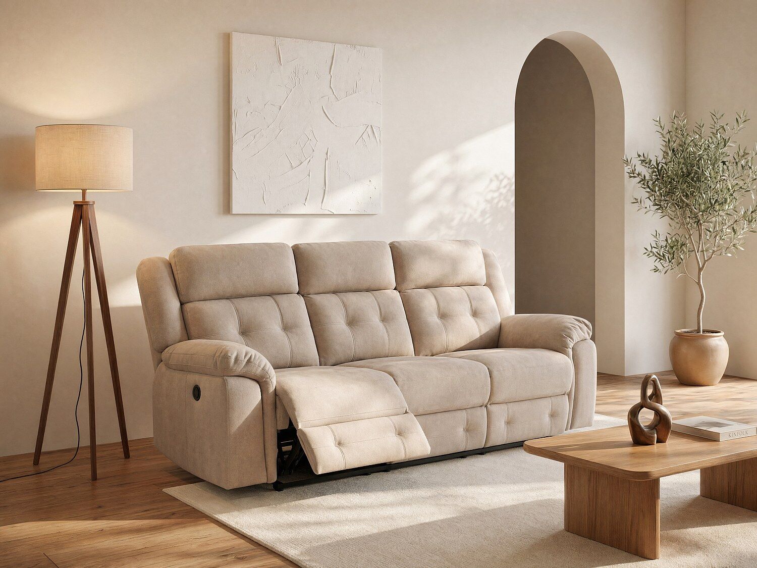 Unique Sofá 3 plazas relax eléctrico de microfibra beige ORTIANO