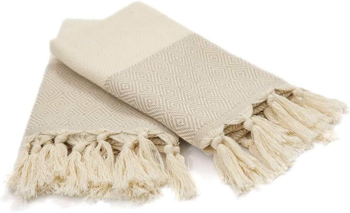 Set van 2 Turkse Peshtemal Keukenhandoeken - 100% Katoen - Beige