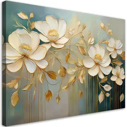 WANDBILD weiß gemalte blumen