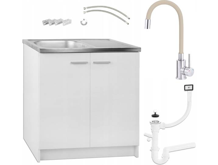 Stamar Ensemble d'armoires de cuisine avec évier\, robinetterie & accessoires - blanc - 80x50 cm