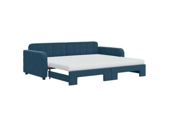 KTHLBRH Ausziehbares Schlafsofa blau 90 x 200 cm Samt mit 2 Matratzen Struktur aus Holz und Metall, Latten aus Sperrholz, Bezug aus Kupfergewebe, Polsterung aus Schaumstoff, für