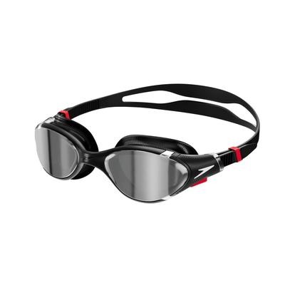 Schwimmbrille SPEEDO "Biofuse 2.0 Mirror", schwarz (schwarz, silber), Sportbrillen, Damen, für Erwachsene, mit patentiertem Druckknopf-Mechanismus