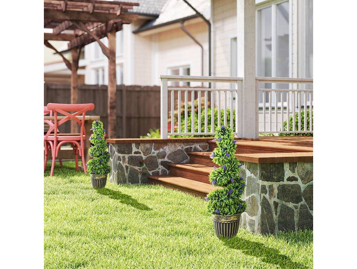 HOMCOM Set 2 Plantes Artificielles Spirale 90cm avec Pot Vert Bleu