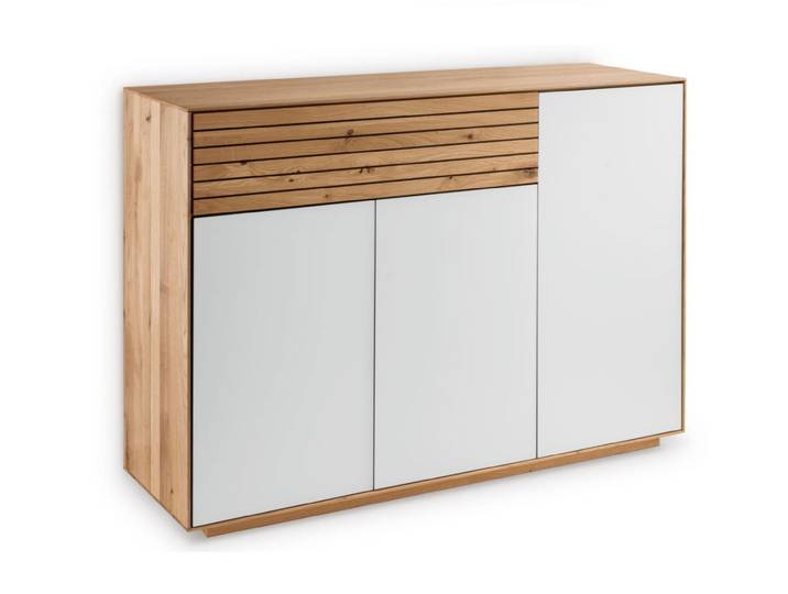 Sideboard 119x84cm 'Trentino' Wildeiche & Glas weiß 3 Türen/1 SK
