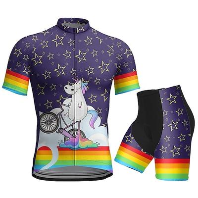 21Grams Herren Radtrikot mit Radhose fahrradbekleidung set Kurzarm MTB Mountain Rennrad Dunkellila Blau Purpur Graphic Tier Regenbogen Fahhrad Feuchtigkeitsabsorbierend Rasche Trocknung Elasthan