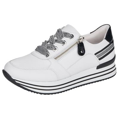 Plateausneaker REMONTE, Damen, Gr. 44, Textil, schwarz-weiß (weiß, schwarz), Leder, Schuhe Plateausneaker, mit Wechselfußbett, Freizeitschuh, Halbschuh, Schnürschuh