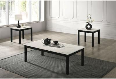 Esofastore Black Modern Solid Wood Living Room Table Set Faux Marble Top 3pc