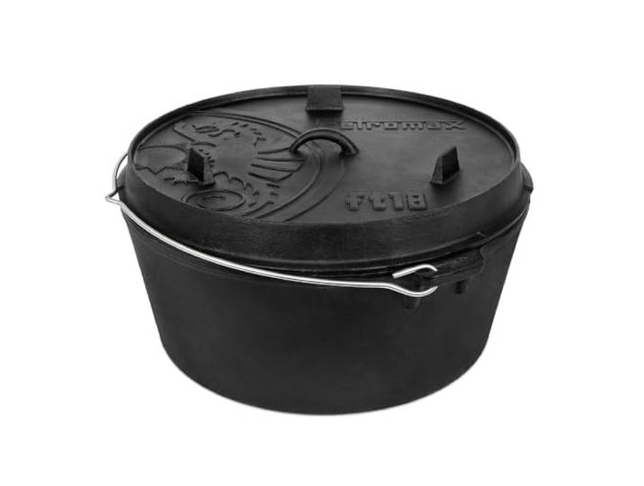 Petromax Feuertopf ft18 - Dutch Oven aus Gusseisen - Bräter mit Deckel Großer Schmortopf mit Standfüßen und 16,1 l Volumen für über 20 Personen - Ideal zum Kochen und Backen im Freien