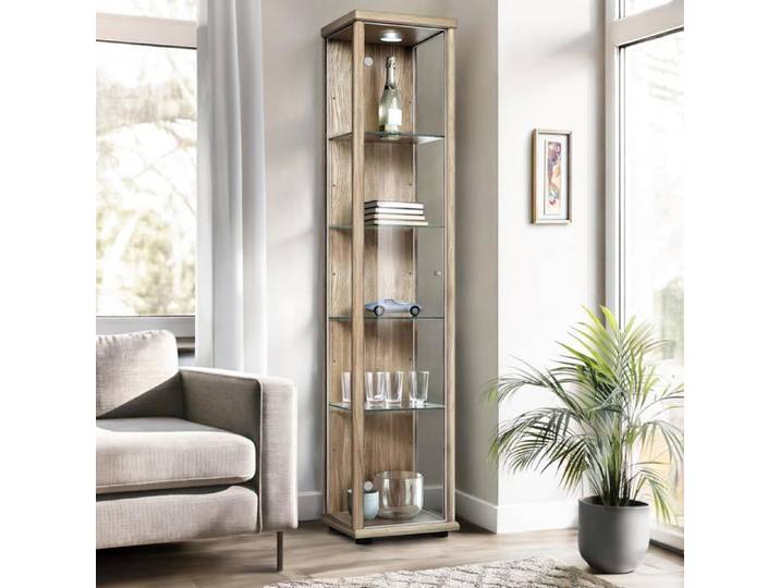 Vitrine de collection en verre 176x37x33cm Chêne Sonoma 4 étagères réglables LED pour figurines