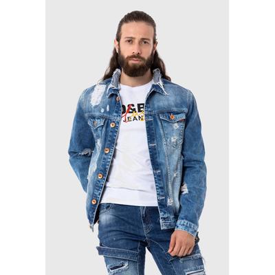 Jeansjacke CIPO & BAXX "Jacke", Herren, Gr. M, blau, Stoff, 100% Baumwolle, unifarben, regular fit normal, Jacken Jeansjacke, im destroyed Look