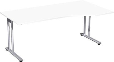 Schreibtisch mit Ansatz PALENQUE, C-Fuß, Freiform, Ansatz rechts, B 1800 x T 800/1000 x H 720 mm, weiß