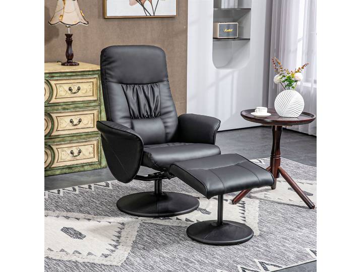 HOMCOM Ensemble fauteuil 2 pièces Fauteuil avec Repose-pieds Fauteuil Relax avec Repose-pieds, réglable en hauteur, dossier inclinable, Noir