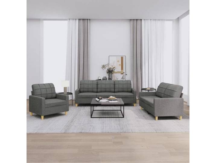 Ensemble de Canapés 3 Pièces Gris Foncé en Tissu
