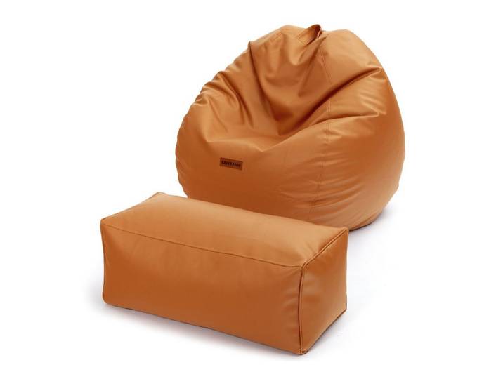 Green Bean Sitzsack XXL + Pouf als Set aus Kunstleder (Indoor / Outdoor, 3x Farben und verschiedene Kombinationen), Couch Kissen Riesensitzsack Lounge Chair Gamingstuhl Hocker Fußschemel