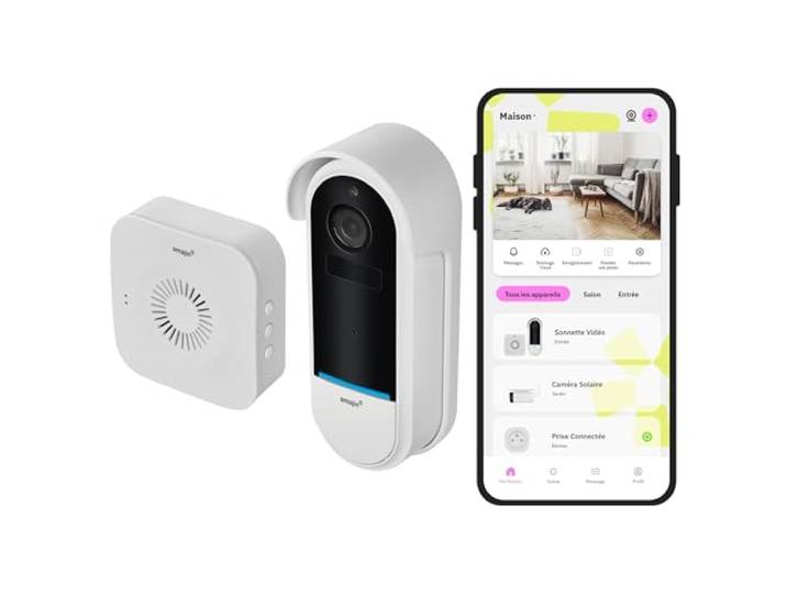 OMAJIN by Netatmo Sonnette vidéo intelligente sans fil 2K\, fonctionne sur piles\, carillon inclus\, détection de mouvement/humain\, IP65\, détection de zone\, audio bidirectionnel\, OVD-01