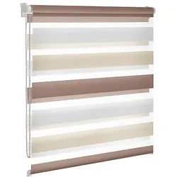 Doppelrollo, Doppel-Rollo, Duolight-Rollo, 3-farbig, Farbe weiss-creme-hellbraun, blickdicht und transparent,  nach Maß gefertigt oder in Standardgroeßen