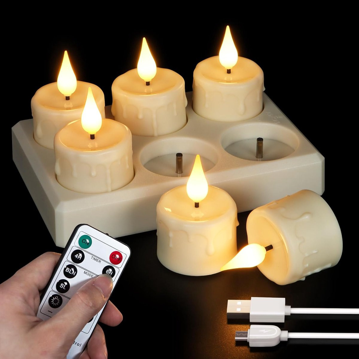 Oplaadbare LED waxinelichtjes voor kerst, Halloween en Valentijnsdag