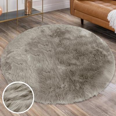 Hochflor-Teppich OTTO HOME "Valeria Fellteppich kuschelig" Gr. 9, grau (taupe), H:60mm Ø:140cm, Kunstfaser, Teppiche, Kunstfell, weiche Teppiche, Wohnzimmer, Schlafzimmer, Esszimmer