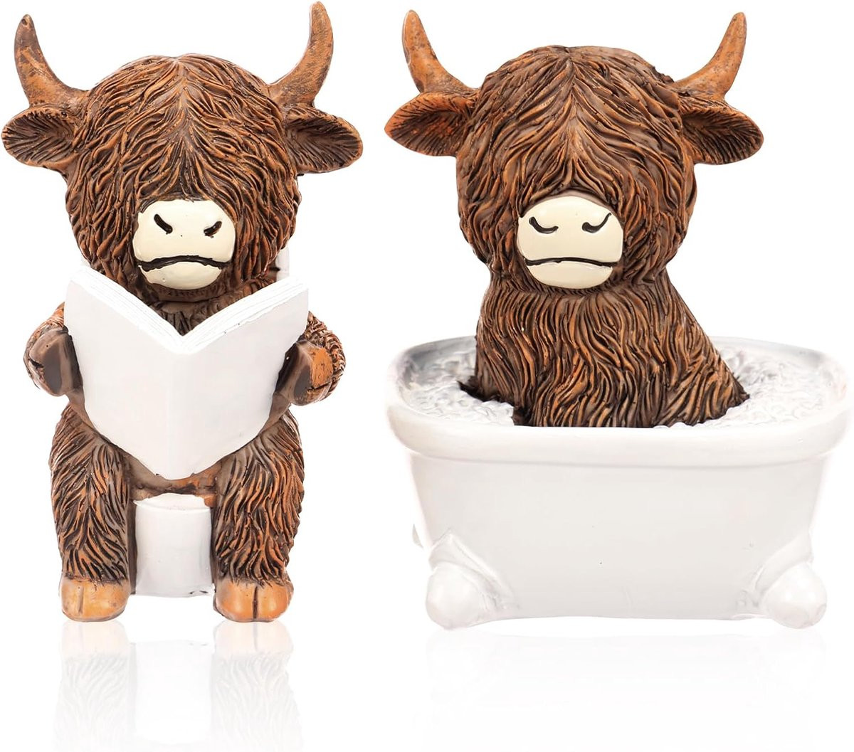 Set van 2 handgemaakte koeien beeldjes in gemengde kleuren voor decoratie van je badkamer of interieur