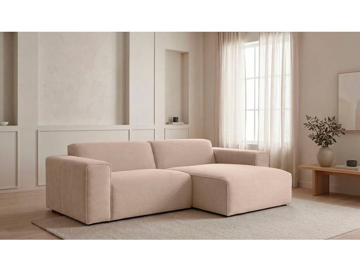 Ecksofa GOODPRODUCT Clayton Breite 247 cm, L-form , beige (sand), B:247cm H:70cm T:141cm, 100% Polyester, Sofas, Ecksofa, in einem trendigen Cord-Bezug, verschiedene Kombinationen verfügbar