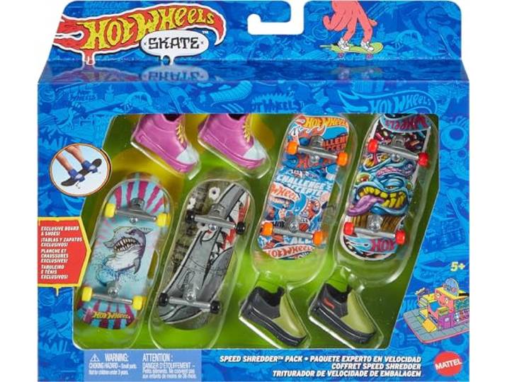 Hot Wheels Mini-skateboards, set van 4, inclusief schoenen, 10 cm, verschillende modellen