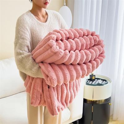 Shop Station Luxury Rabbit Fur Blanket Plush Throw Blanket, French Velvet Sofa & Nap Blanket For All Seasons pink 150 39.37 59.06 In