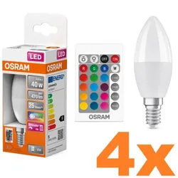4er Sparpack OSRAM E14 LED Kerzenleuchtmittel Fernbedienung Farbwechsel dimmbar 4,9W wie 40W warmweiß