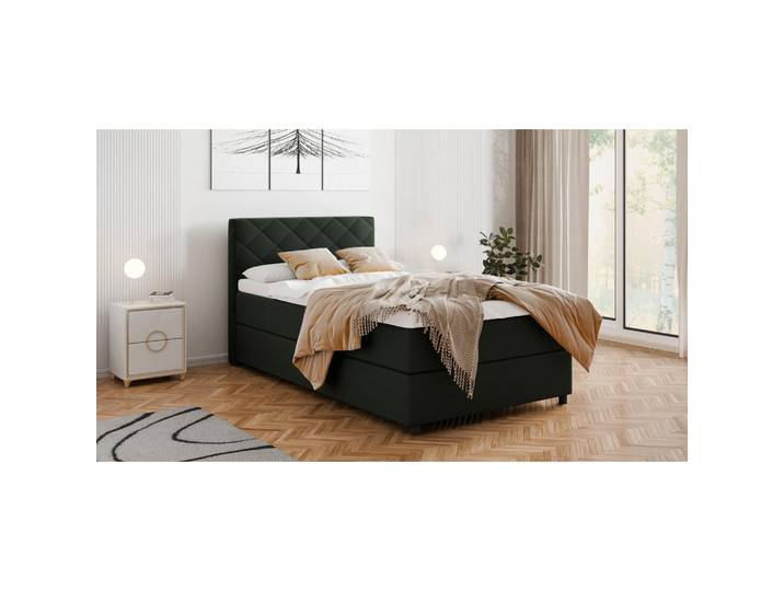 Homesy Boxbett Diamaro 120x200 cm mit Bettkasten und Topper - Dunkelgrün, Grün, Holz, Mode, 120x200 cm, Schlafzimmer, Betten, Boxspringbetten