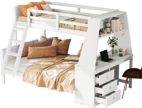 Etagenbett mit 2 Schlafgelegenheiten, Lattenrost, Schreibtisch und Rausfallschutz, 90x200 cm/140x200 cm, Jugendbett