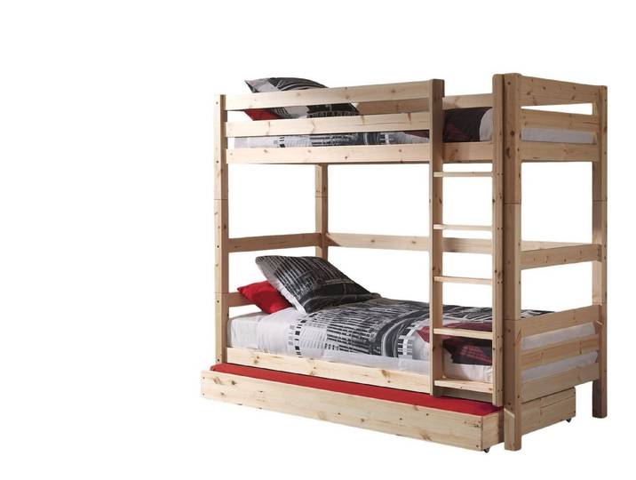 58 aufm Kessel Bettgestell Etagenbett + Schubladen Karolina 210x105x161 Hochbett Massivholz natur (inkl. Versand, Lieferung bis Verwendungsstelle), Liegefläche 2x 90x200, Absturzschutz, Bettschublade, Rolllattenrost