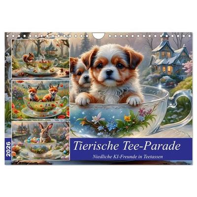 Tierische Tee-Parade (Wandkalender 2026 DIN A4 quer), CALVENDO Monatskalender