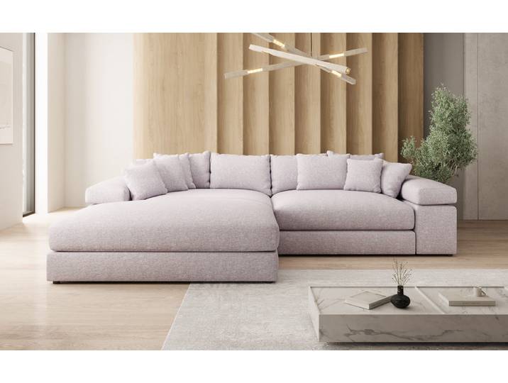 Designer Ecksofa Bernardo mit breiter Ottomane in Strukturstoff - Taupe - Strukturstoff - Links - Luxusbetten24