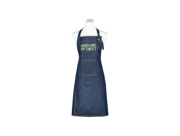 Kochschürze PAD Denim Hardcore Optimist green, 80 x 70 cm , blau (grün, blau), B:70cm L:80cm, Baumwolle, Schürzen, Kochschürze, Stylische Küchenschürze in Jeansoptik
