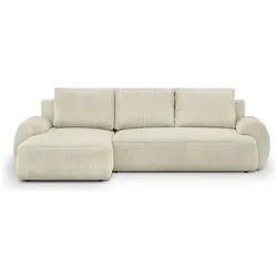 Aucune, Sofa + Bettsofa, MILO 3-Sitzer-Sofa für die linke Ecke – Beigefarbener Cord – Aufbewahrungsbox (3-Sitzer)