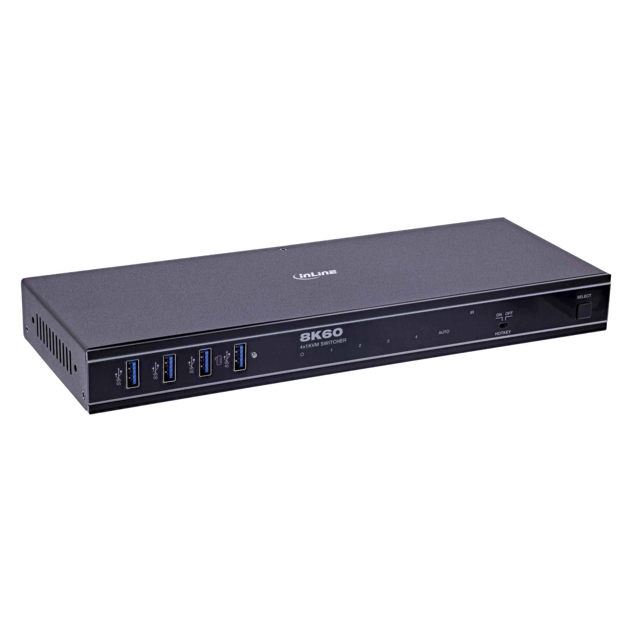 InLine KVM Switch, 4-fach, HDMI, 8K@60Hz, USB 3.2, mit IR & RS-232 (57885D)