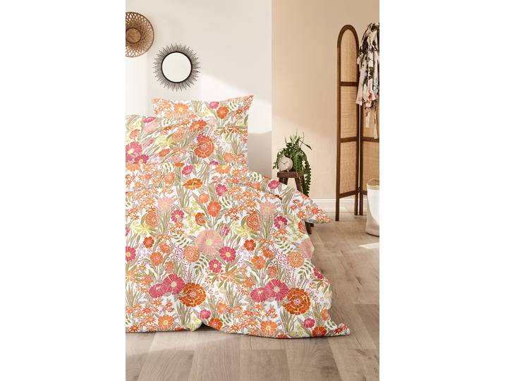 Perkal-Bettwäsche Wonderful 155 x 220 cm + Kissen 80 x 80 cm Rot/Orange/Braun/Orange/Rot