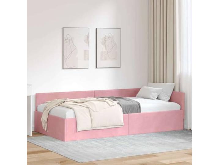 FMPGJLYH Eckbettgestell Samt Schlafsofa Gästebett 100x200cm Rosa L-Form Platzsparendes Design, Inklusive Lattenrost