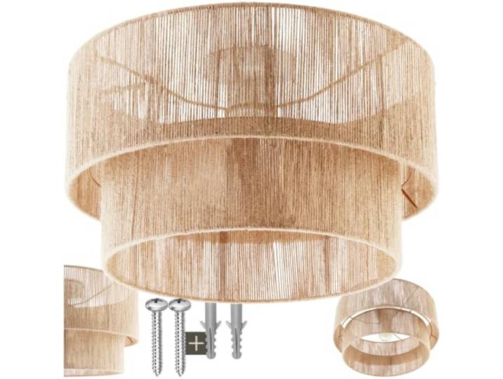 tectake® Deckenleuchte aus Jute im Boho-Stil, Wickeltechnik, bis 40 W Stahlgestell, inkl. Montagematerial, 45 x 27, 5 cm, E27 Fassung, Hängelampe für Wohnzimmer, Schlafzimmer, Esszimmer, braun