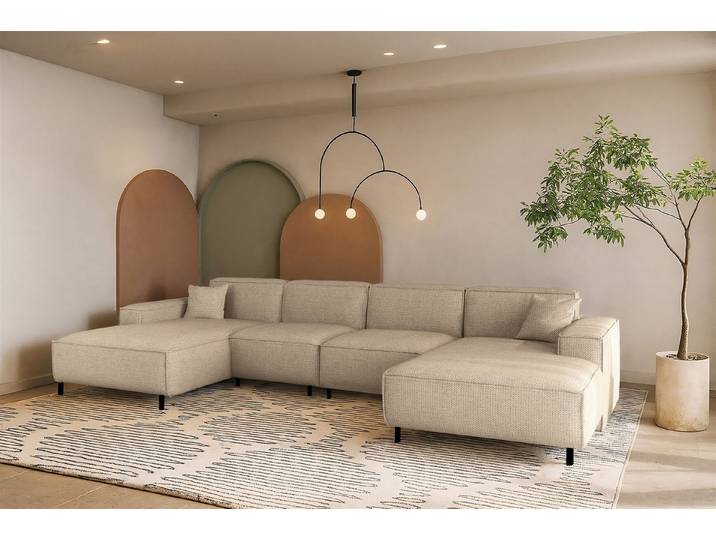 Fun Möbel Wohnlandschaft Designersofa GLORIA in Stoff, mit 2 Ottomanen, Rundumbezug