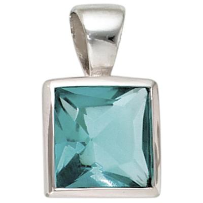 Kettenanhänger JOBO "Anhänger quadratisch 9 mm", blau (türkis, türkis), Schmuckanhänger, Damen, Silber 925 (Sterlingsilber), Kettenanhänger, 925 Silber mit Zirkonia