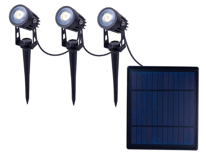 Lampe solaire à LED\, projecteur\, noir\, 3 flammes\, IP44