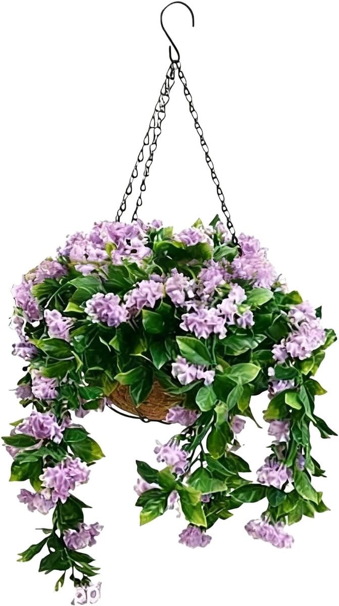 Kunstmatige hangmand met paarse nepbloemen voor buiten decoratie - 40 cm